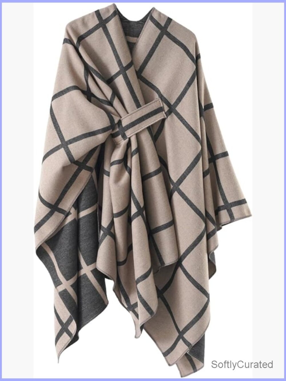 Warm Plaid Poncho Shawl Wrap Cape Knitted Cardigan Sweater Scarf Blanket